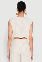 Womens Cap Sleeve Faux Wrap Crop Top, Beige,
