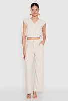 Womens Linen High Waist Dress Pants, Khaki, Size XL