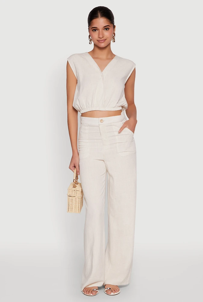 Womens Linen High Waist Dress Pants, Khaki,