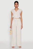 Womens Linen High Waist Dress Pants, Khaki,