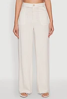 Womens Linen High Waist Dress Pants, Khaki, Size L