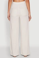 Womens Linen High Waist Dress Pants, Khaki, Size L