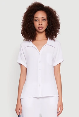Womens Airy Fixed Cuff Button Front Shirt, White, Size XL