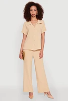 Womens Airy Fixed Cuff Button Front Shirt,