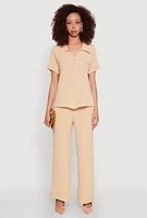Womens Airy Fixed Cuff Button Front Shirt,