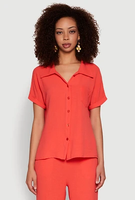 Womens Airy Fixed Cuff Button Front Shirt, L