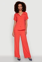 Womens Airy Fixed Cuff Button Front Shirt, L