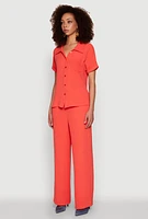 Womens Airy Fixed Cuff Button Front Shirt, L