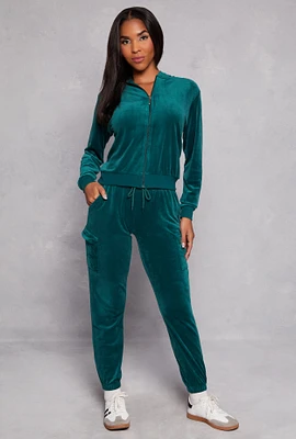 Womens Velour Drawstring Cargo Sweatpants,