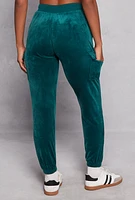 Womens Velour Drawstring Cargo Sweatpants,