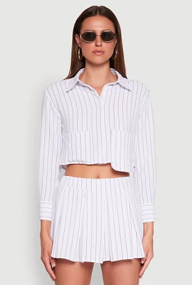 Womens Airy Cropped Striped Shirt, White, Size S