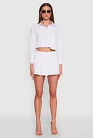 Womens Airy Cropped Striped Shirt, White, Size L