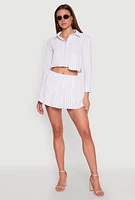 Womens Airy Cropped Striped Shirt, White, Size L