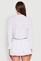 Womens Airy Cropped Striped Shirt, White, Size L