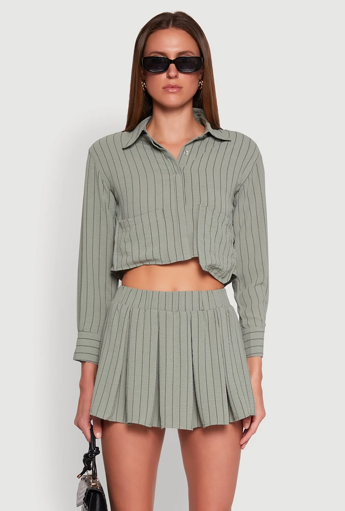 Womens Airy Cropped Striped Shirt,
