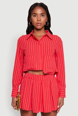 Womens Airy Cropped Striped Shirt, Red,