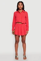 Womens Airy Cropped Striped Shirt, Red,