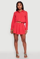 Womens Airy Cropped Striped Shirt, Red,