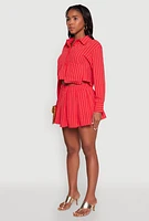 Womens Airy Cropped Striped Shirt, Red,