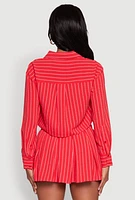 Womens Airy Cropped Striped Shirt, Red,