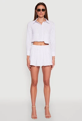 Womens Airy Striped Mini Pleated Skirt, White, Size M