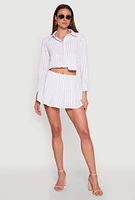 Womens Airy Striped Mini Pleated Skirt, White, Size M