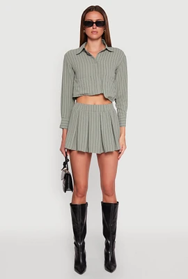 Womens Airy Striped Mini Pleated Skirt,