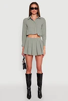 Womens Airy Striped Mini Pleated Skirt,