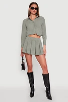 Womens Airy Striped Mini Pleated Skirt,