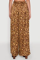 Womens Jaguar Print Wide Leg Pants, Brown, Size M