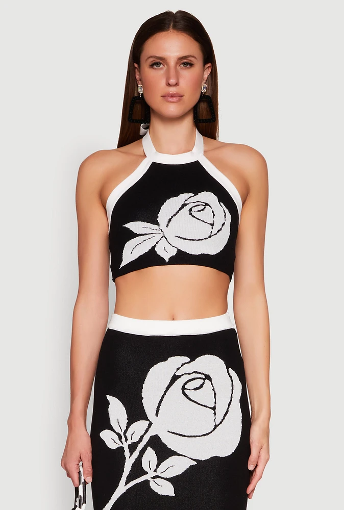 Womens Contrast Trim Floral Print Crop Top,