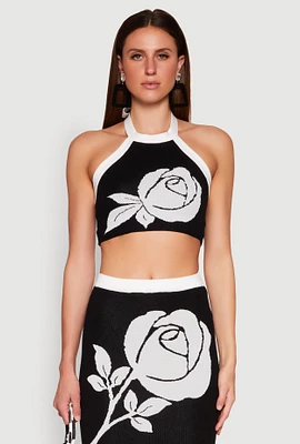 Womens Contrast Trim Floral Print Crop Top,