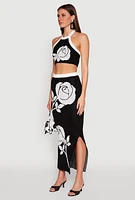 Womens Contrast Trim Floral Print Crop Top,