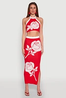 Womens Contrast Trim Floral Print Crop Top, Red, Size XL