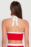 Womens Contrast Trim Floral Print Crop Top, Red, Size L