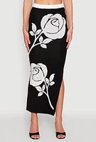 Womens Contrast Trim Floral Print Maxi Skirt, Black, Size S