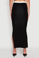 Womens Contrast Trim Floral Print Maxi Skirt, Black, Size S