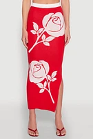 Womens Contrast Trim Floral Print Maxi Skirt, Red, Size L