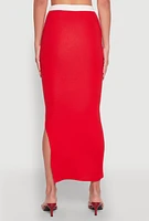 Womens Contrast Trim Floral Print Maxi Skirt, Red, Size L