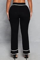 Womens Ribbed Knit Contrast Trim Straight Leg Pants,