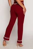 Womens Ribbed Knit Contrast Trim Straight Leg Pants, Red, Size M