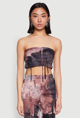 Womens Tie Dye Distressed Bandeau Top, Multi, Size S