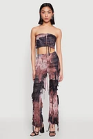 Womens Tie Dye Distressed Bandeau Top, Multi, Size S