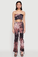 Womens Tie Dye Distressed Bandeau Top, Multi, Size S