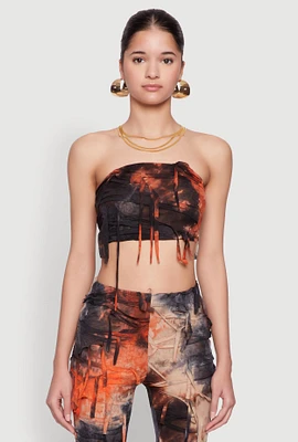 Womens Tie Dye Distressed Bandeau Top, Multi, Size L