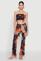 Womens Tie Dye Distressed Bandeau Top, Multi, Size L