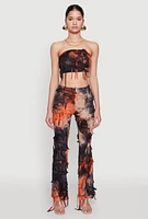 Womens Tie Dye Distressed Bandeau Top, Multi, Size L