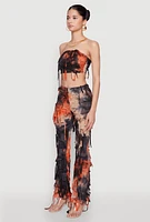 Womens Tie Dye Distressed Bandeau Top, Multi, Size L
