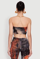 Womens Tie Dye Distressed Bandeau Top, Multi, Size L