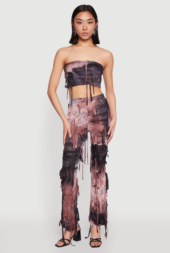 Womens Tie Dye Distressed Flare Pants, Multi,